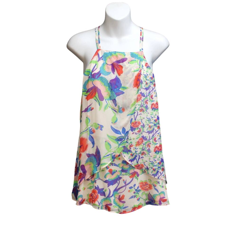 Maeve Anthropologie Sheer layered floral spaghetti strap tank top size Medium